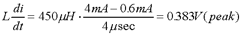 舉例來(lái)說(shuō)，一個(gè)閘在"ON"而載有4mA的電流時(shí)，突然開(kāi)關(guān)切到"OFF"且現(xiàn)在載有0.6mA的電流，假設(shè)開(kāi)關(guān)時(shí)間為4msec，載有450mH的電感信號(hào)的導(dǎo)體，此時(shí)所產(chǎn)生的電壓突波為